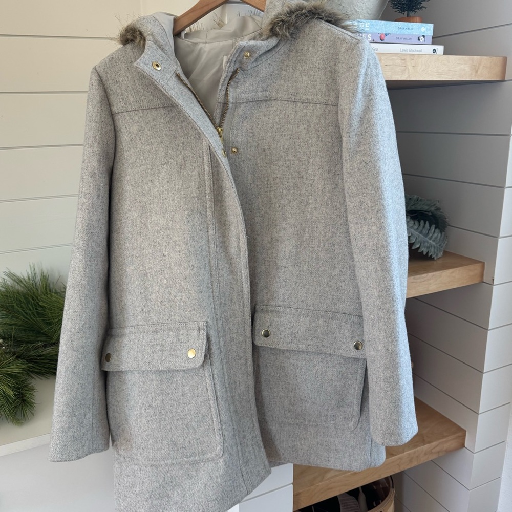 JCREW factory faux fur lined hooded coat | size 10